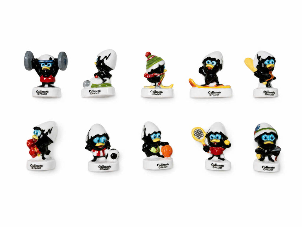 Calimero "Sports & Olympics" Miniature Porcelain Figurines - Complete Set of 10 Collectible Fèves