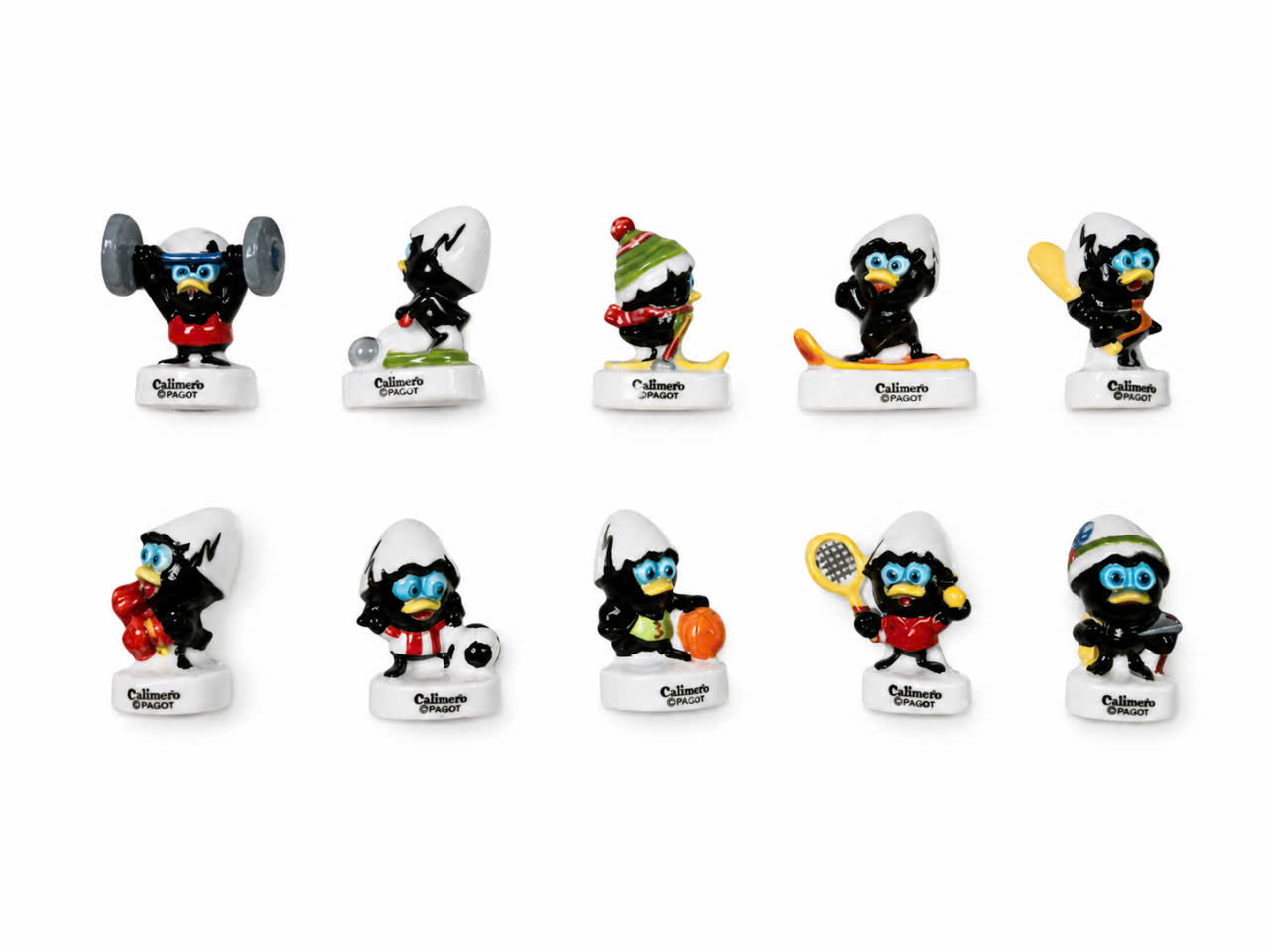 Calimero "Sports & Olympics" Miniature Porcelain Figurines - Complete Set of 10 Collectible Fèves