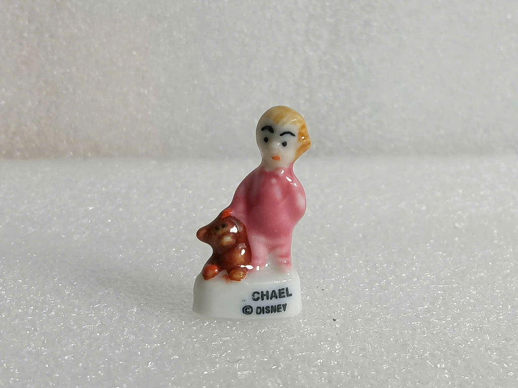 Vintage Disney Michael Peter Pan French Feve – Miniature Porcelain Figurine with Teddy Bear, King Cake Charm, Dollhouse Collectible