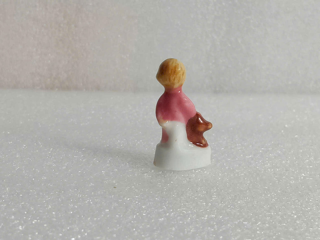 Vintage Disney Michael Peter Pan French Feve – Miniature Porcelain Figurine with Teddy Bear, King Cake Charm, Dollhouse Collectible
