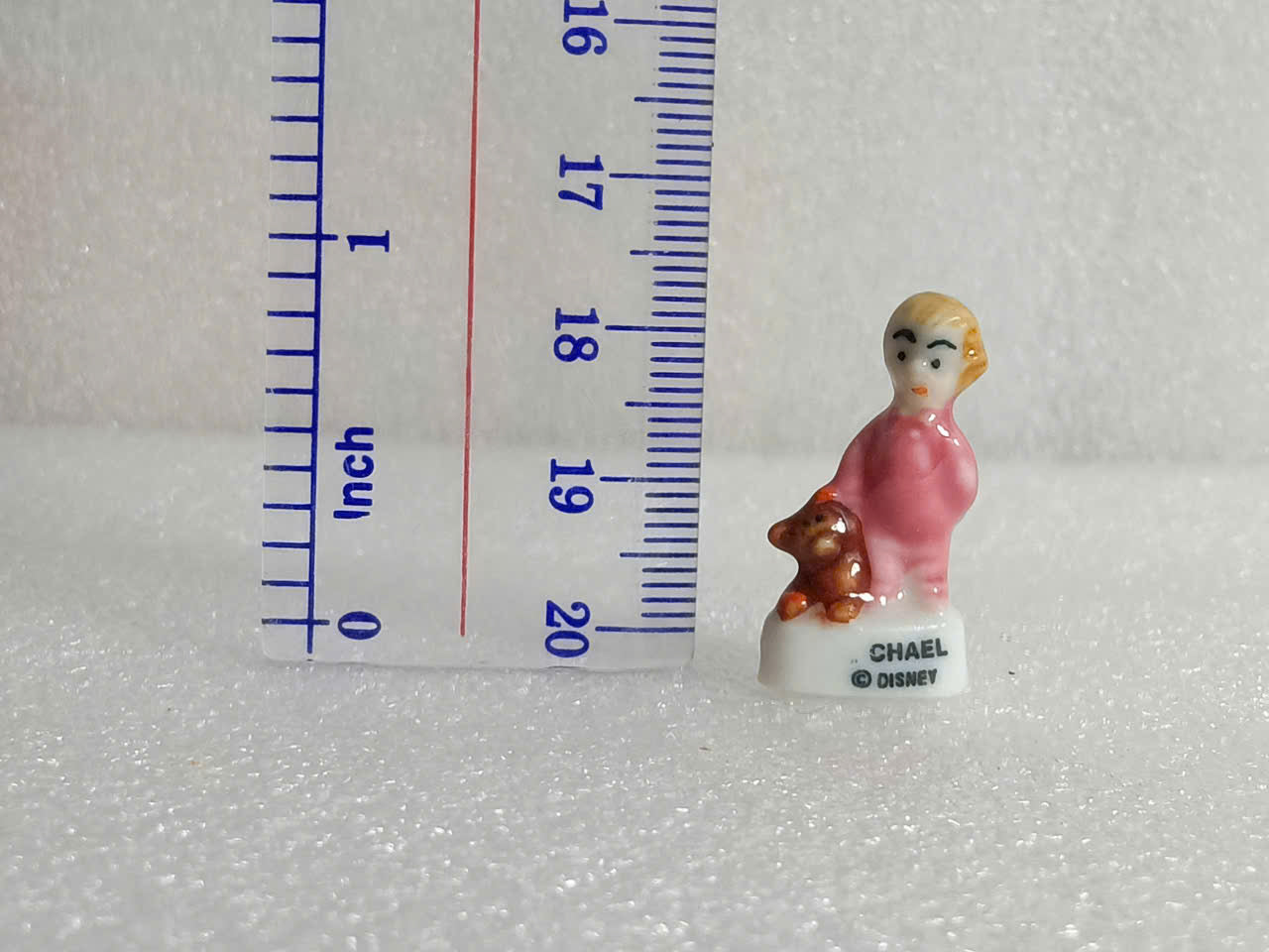 Vintage Disney Michael Peter Pan French Feve – Miniature Porcelain Figurine with Teddy Bear, King Cake Charm, Dollhouse Collectible