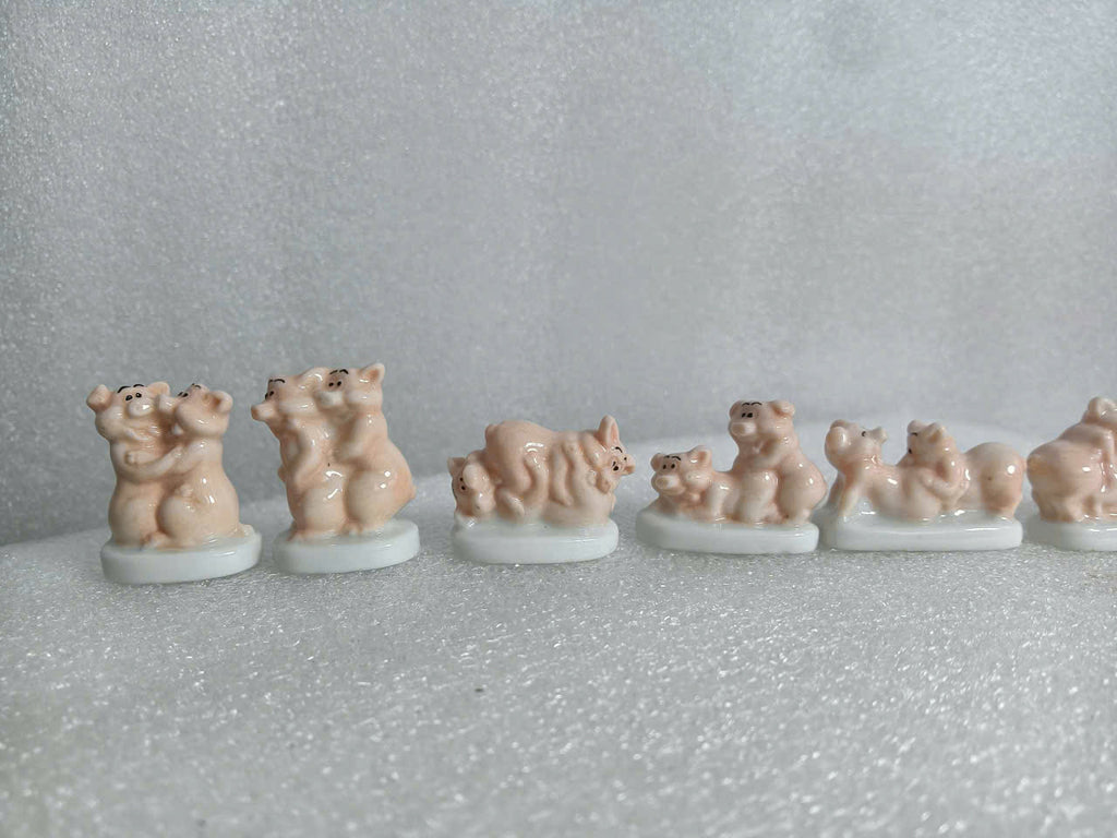 Vintage Miniature Pink Ceramic Piggy Figurines - Collectible French King Cake Charms