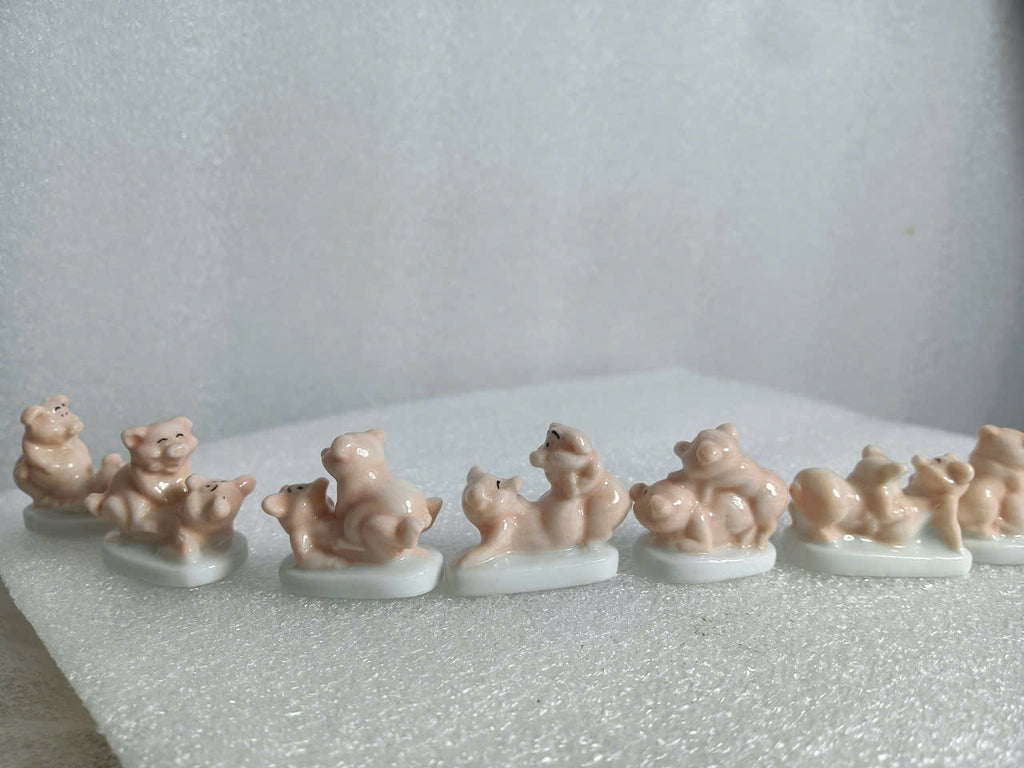Vintage Miniature Pink Ceramic Piggy Figurines - Collectible French King Cake Charms