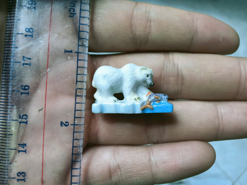 French Fève Miniature Porcelain Polar Bear Figurine – Individual Collectible Arctic Animal Charm