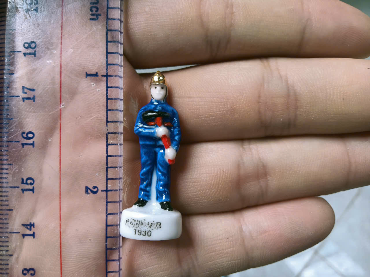 French Fève Miniature Porcelain Fireman Figurine – Individual Collectible Emergency Services King Cake Charm