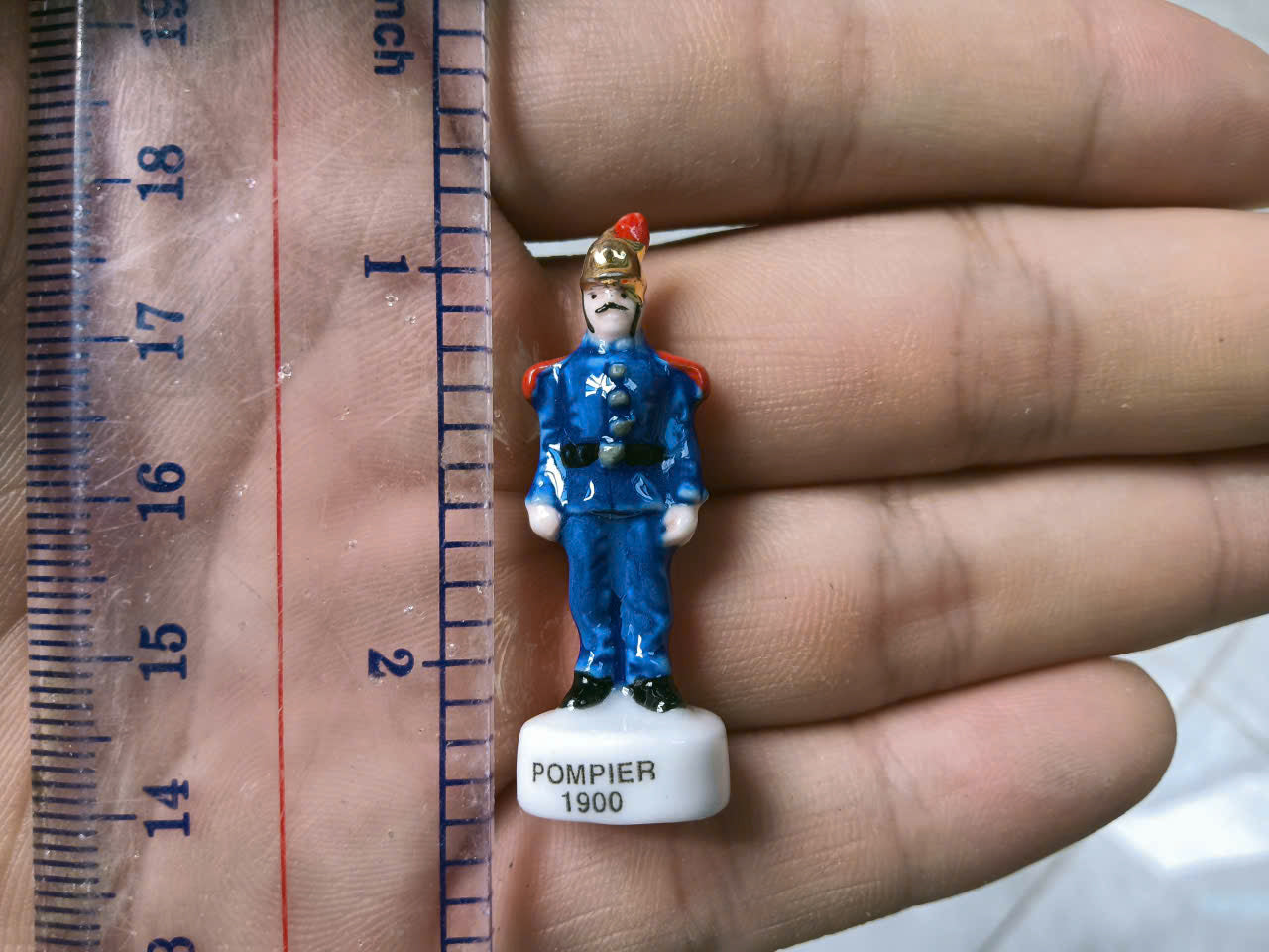 French Fève Miniature Porcelain Fireman Figurine – Individual Collectible Emergency Services King Cake Charm