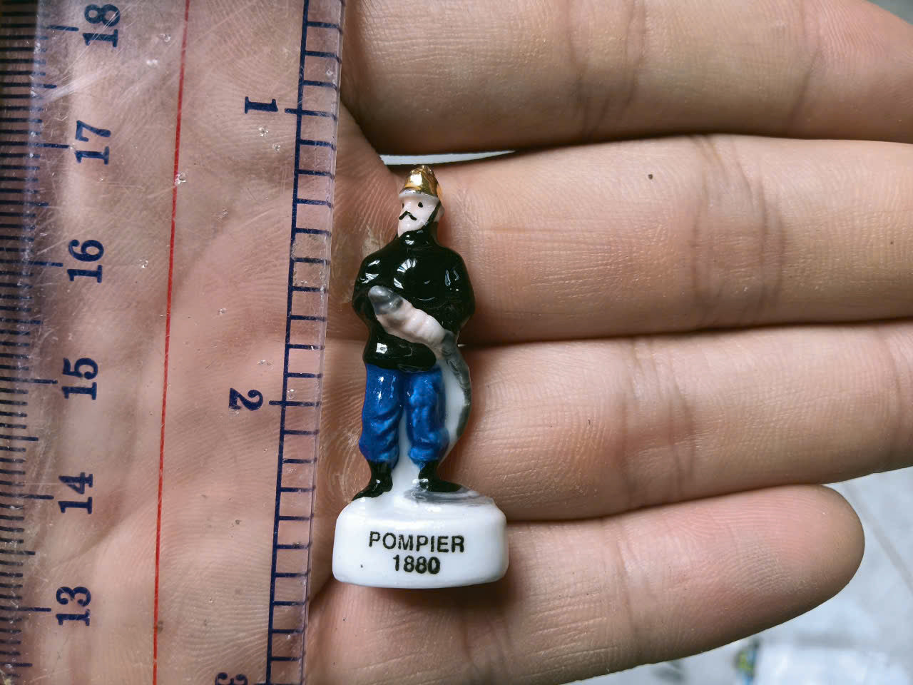 French Fève Miniature Porcelain Fireman Figurine – Individual Collectible Emergency Services King Cake Charm