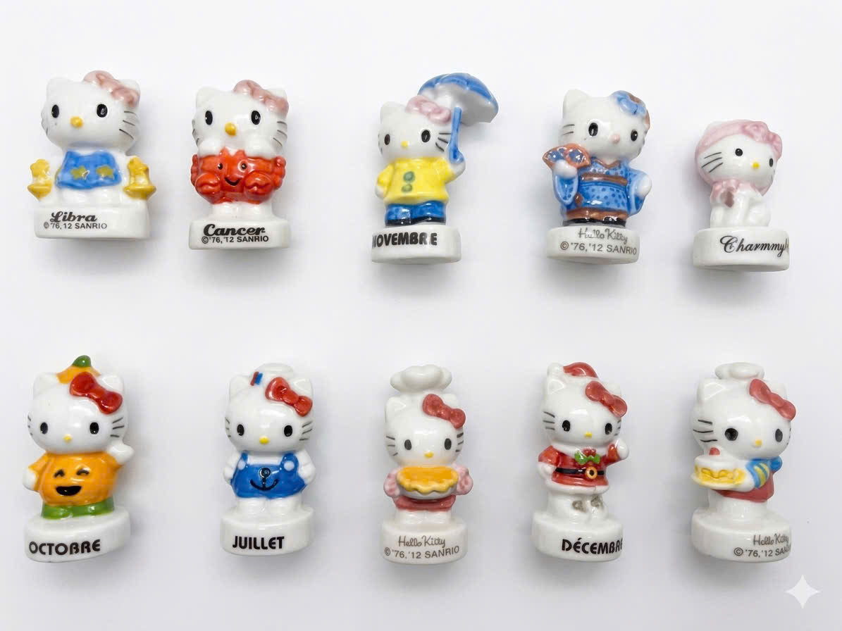 French Fève Miniature Porcelain Hello Kitty Figurine – Individual Collectible Sanrio Zodiac & Calendar King Cake Charm
