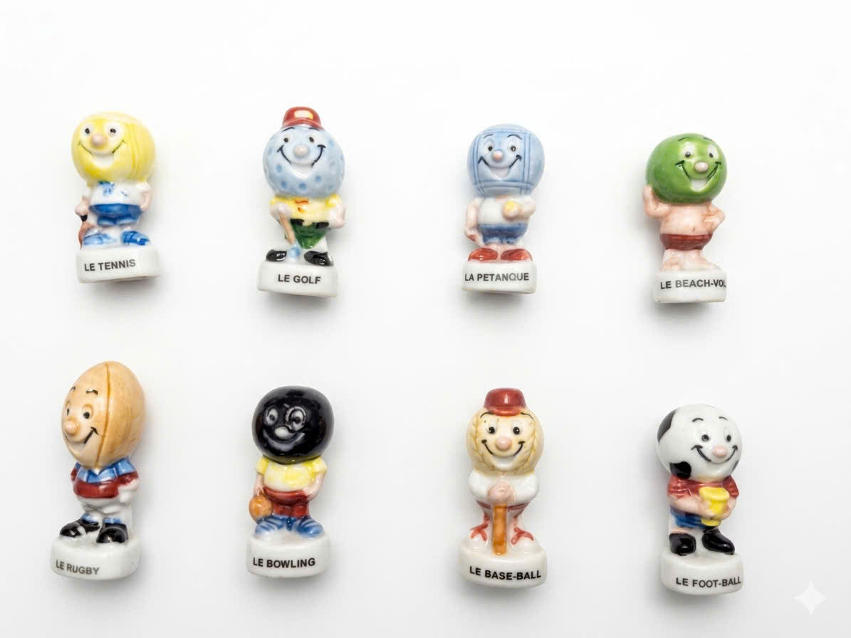 French Fève Miniature Porcelain Sports Ball Character – Individual Collectible Football & Baseball King Cake Charm