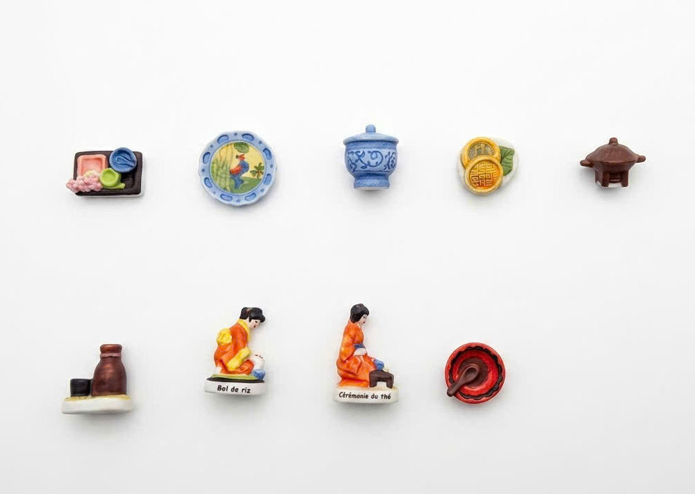 French Fève Miniature Porcelain Asian Traditions Figurine – Individual Collectible Tea Ceremony King Cake Charm