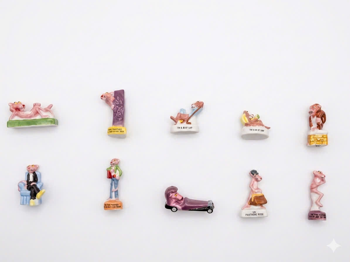 French Fève Miniature Porcelain Pink Panther Figurine – Individual Collectible United Artists King Cake Charm