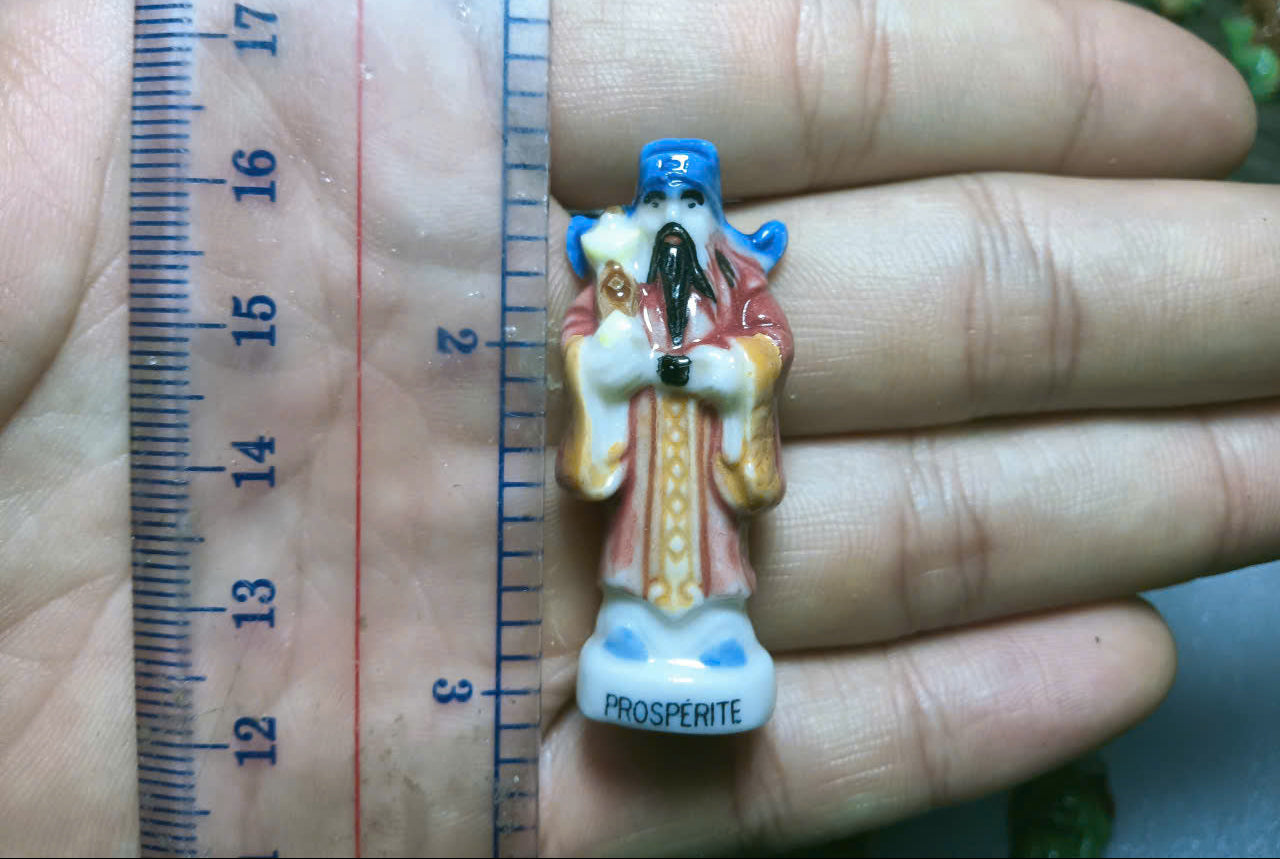French Fève Miniature Porcelain Asian Deity – Individual Collectible Bonheur, Prospérité, Longévité King Cake Charm